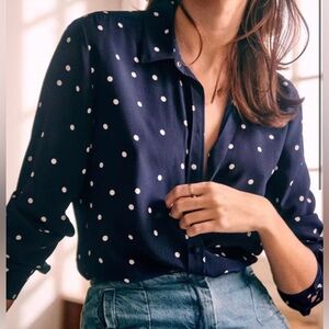 NWT Sezane Ann Shirt Navy Polka Dot Size 2